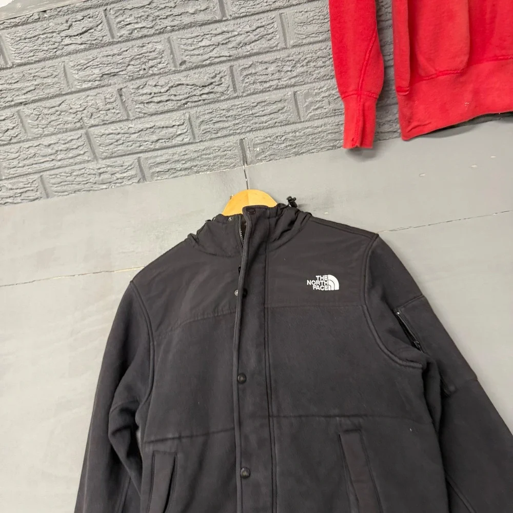 The North Face Mens Black Hooded Fleece Jacket Sherpa Lined Full Zip Snap Medium